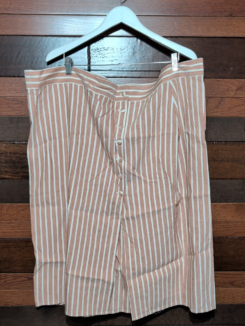 NWOT Leith Rust and White Vertical-Stripe Midi Skirt